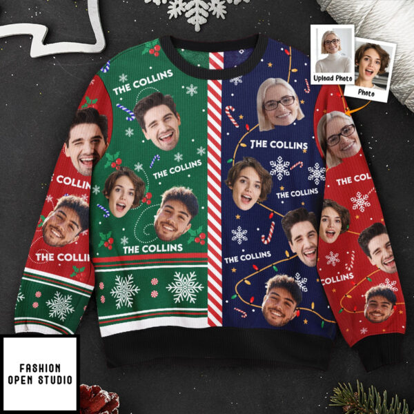 Family Candy Cane Christmas Personalized Photo Ugly Sweater