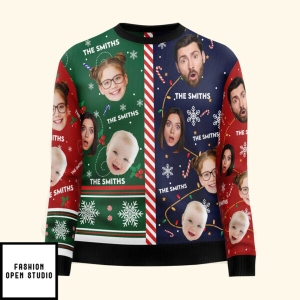 Family Candy Cane Christmas Personalized Photo Ugly Sweater