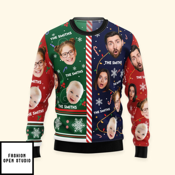 Family Candy Cane Christmas Personalized Photo Ugly Sweater