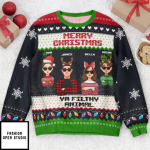 Family Christmas Sweater Merry Christmas Ya Filthy Animal Personalized Ugly Sweater