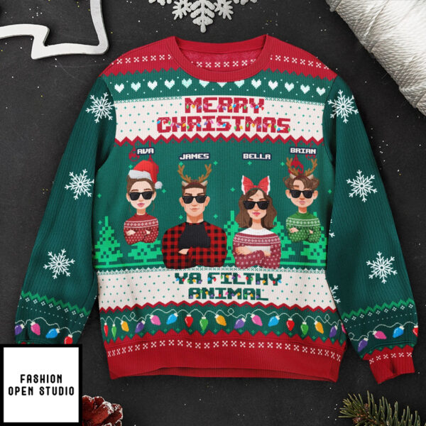 Family Christmas Sweater Merry Christmas Ya Filthy Animal Personalized Ugly Sweater