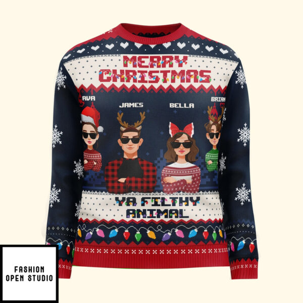 Family Christmas Sweater Merry Christmas Ya Filthy Animal Personalized Ugly Sweater