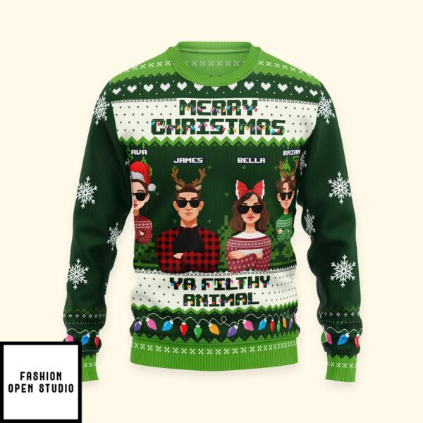 Family Christmas Sweater Merry Christmas Ya Filthy Animal Personalized Ugly Sweater