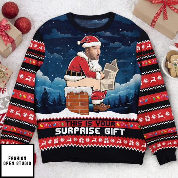 Funny Santa Face Photo Surprise Gag Gift Personalized Photo Ugly Sweater