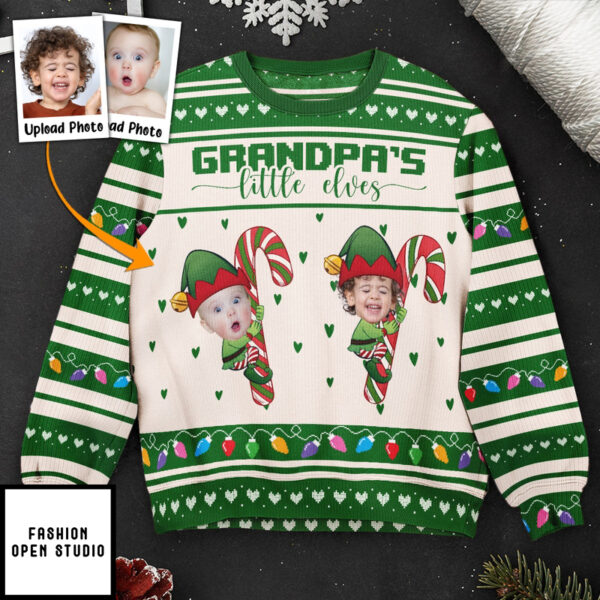 Grandma’s Little Elves Personalized Photo Ugly Sweater