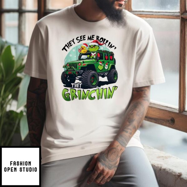 Grinch Truck They See Me Rollin They Grinch In’ Christmas 2024 T-Shirt