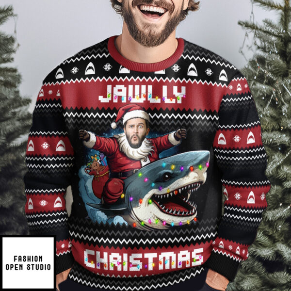 Jawlly Christmas For Shark Lovers Personalized Photo Ugly Sweater