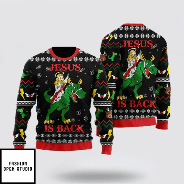 Jesus Ride Dinosaur Is Back Ugly Christmas Sweater