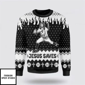 Jesus Saves Baseball Ugly Christmas Sweater