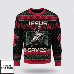 Jesus Saves Football Ugly Christmas Sweater