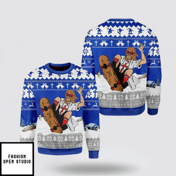 Jesus Skateboarding Christmas Ugly Christmas Sweater