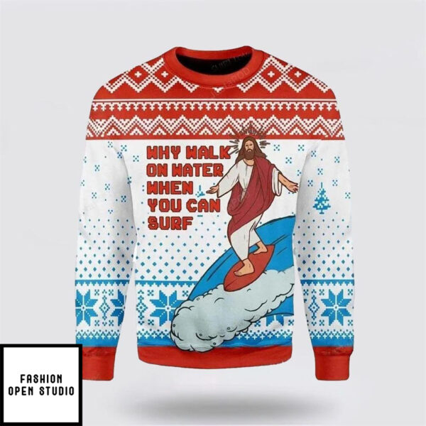 Jesus Surfing Womens Ugly Christmas Sweater