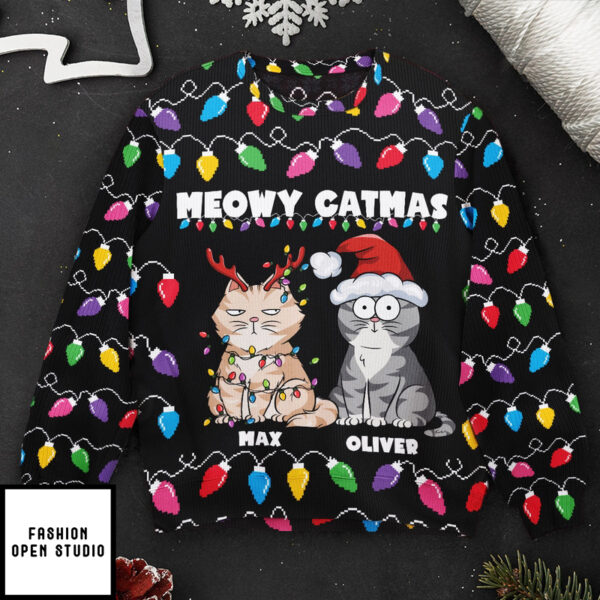 Meowy Catmas Christmas Funny Cats Personalized Ugly Sweater