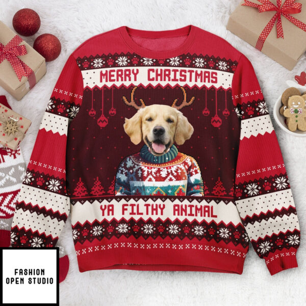 Merry Christmas Ya Filthy Animal Personalized Photo Ugly Sweater