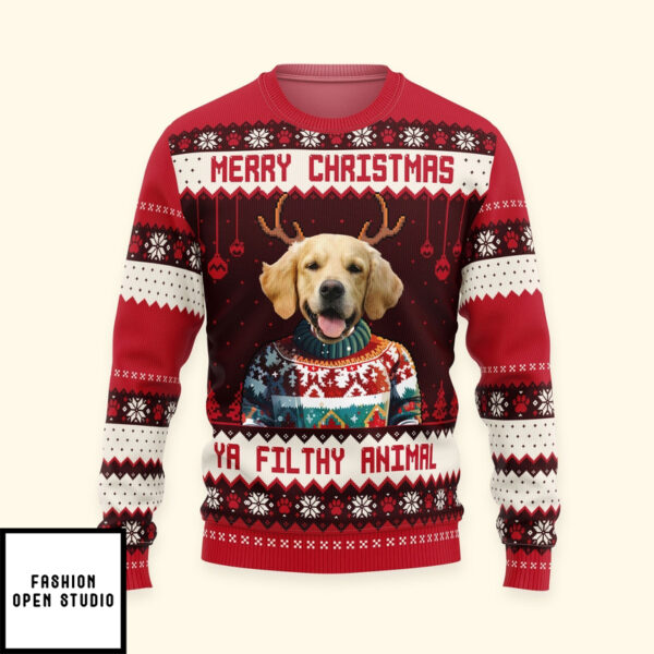 Merry Christmas Ya Filthy Animal Personalized Photo Ugly Sweater