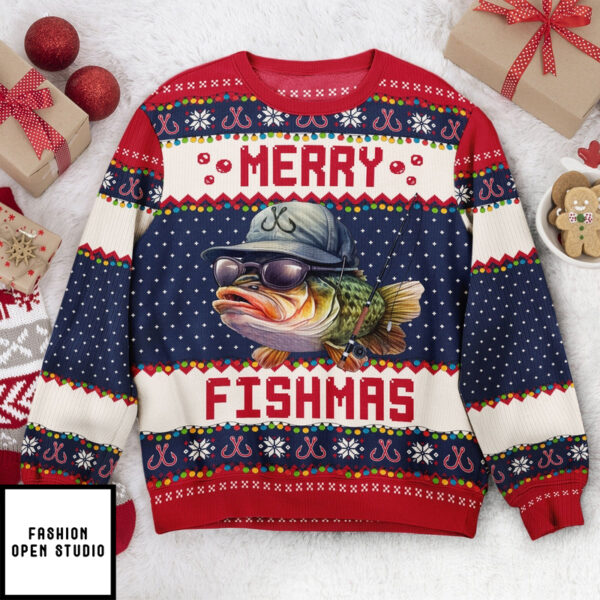 Merry Fishmas For Fishing Dad, Grandpa Personalized Ugly Sweater