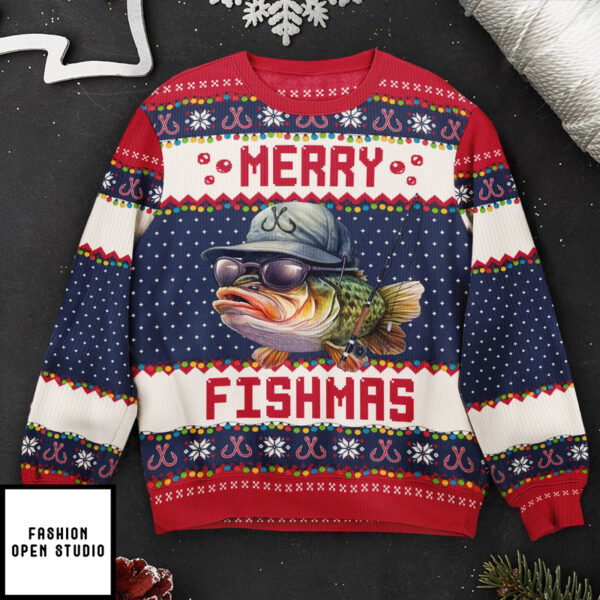 Merry Fishmas For Fishing Dad, Grandpa Personalized Ugly Sweater