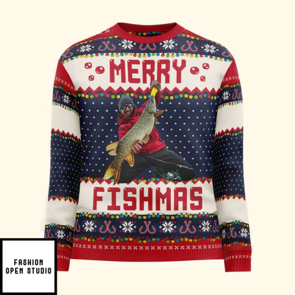 Merry Fishmas For Fishing Dad, Grandpa Personalized Ugly Sweater