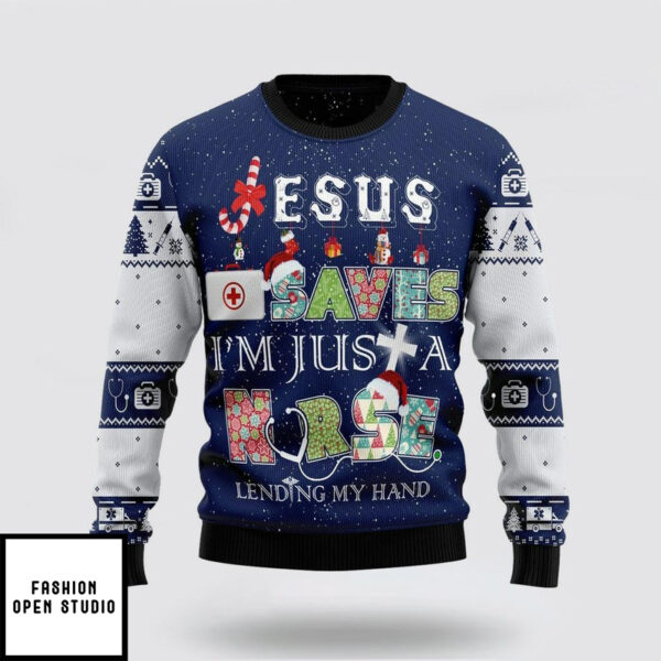 Nurse Life Jesus Saves Ugly Christmas Sweater