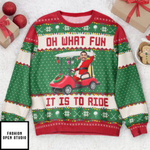 Oh What Fun It Is To Ride Golfing Christmas Team Personalized Photo Ugly Sweater