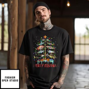 Pine Tree Merry Fishmas Christmas 2024 T-Shirt