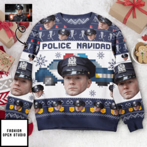 Police Navidad – Personalized Photo Ugly Sweater Police Officer Gifts For Men