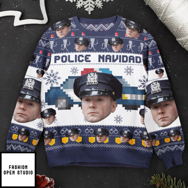 Police Navidad – Personalized Photo Ugly Sweater Police Officer Gifts For Men