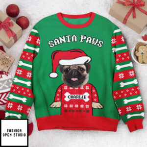 Santa Paws Dog Lovers Custom Face Personalized Photo Ugly Sweater