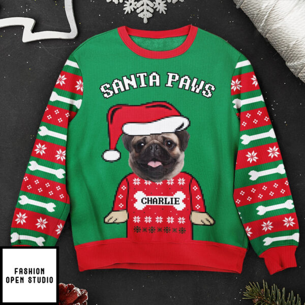 Santa Paws Dog Lovers Custom Face Personalized Photo Ugly Sweater