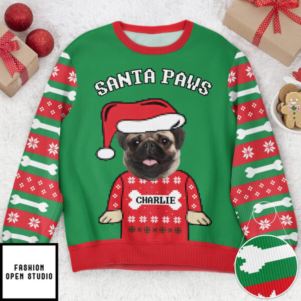 Santa Paws Dog Lovers Custom Face Personalized Photo Ugly Sweater