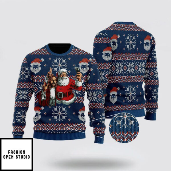 Santa Take A Pricture With Jesus Ugly Christmas Sweater