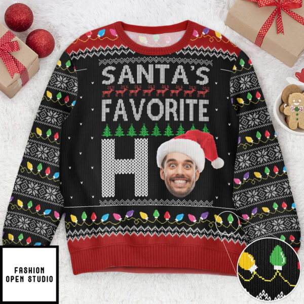 Santa’s Favorite Ho Custom Face Funny For Family Personalized Photo Ugly Sweater