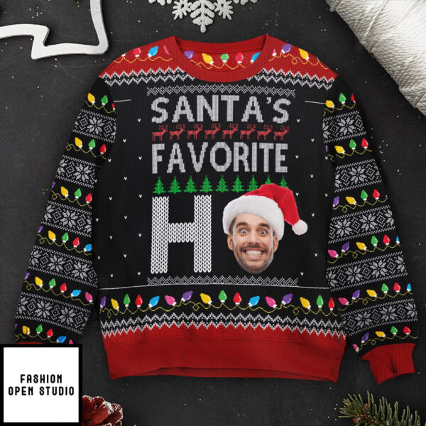 Santa’s Favorite Ho Custom Face Funny For Family Personalized Photo Ugly Sweater