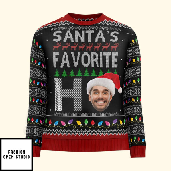 Santa’s Favorite Ho Custom Face Funny For Family Personalized Photo Ugly Sweater