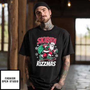 Skibidi Rizzmas Santa Clause Skating Board Xmas T-Shirt