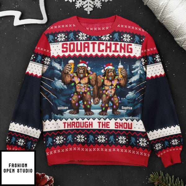 Squatching Through The Snow Personalized Ugly Sweater