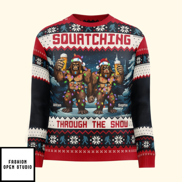 Squatching Through The Snow Personalized Ugly Sweater