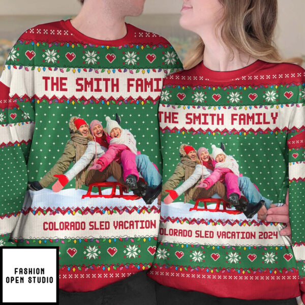 Sled Fun Sleigh Personalized Photo Ugly Sweater