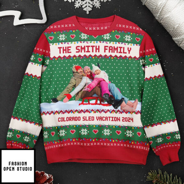 Sled Fun Sleigh Personalized Photo Ugly Sweater