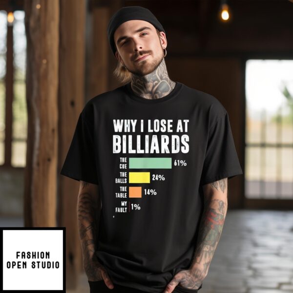 Why I Lose At Billiards The Cue The Balls The Table My Fault T-Shirt