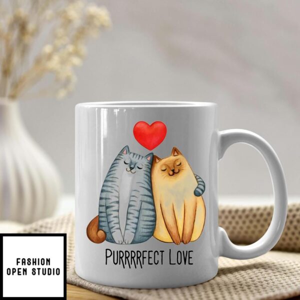 Couple Cat With Heart Custom Name  Purrrrfect Love Valentine’s Day Mug