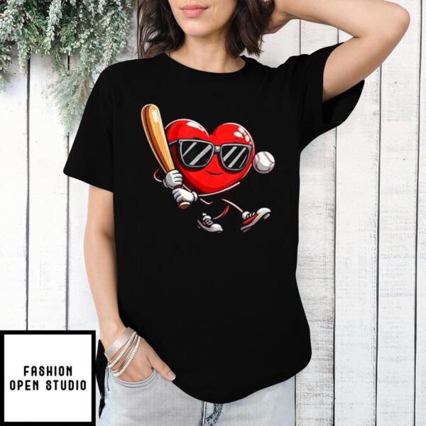 Heart Baseball T-Shirt Funny Valentines Day Boys Girls Kids T-Shirt