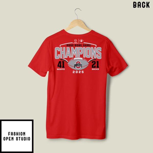 Ohio State Buckeyes College Football Playoff 2025 Rose Bowl Champions Victory Ahead T-Shirt