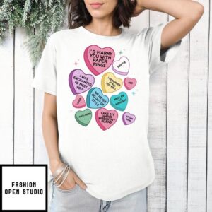 Valentine’s Day Heart I’d Marry You With Paper Rings T-Shirt