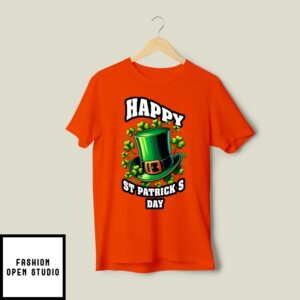 Happy St. Patrick’s Day Orange T-Shirt With Top Hat Design