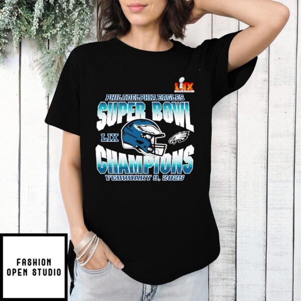 Philadelphia Eagles 2025 Super Bowl Lix Champions Helmet Shirt