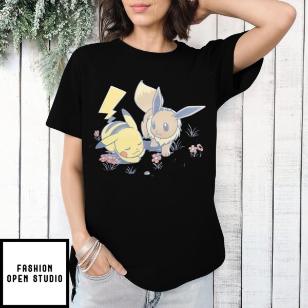 Pokemon Pikachu &Amp Eevee Flowers Skimmer Girls T-Shirt