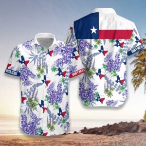 Bluebonnet Texas Hawaiian Shirt Purple Version, Button Down Floral And Flag Texas Shirt, Proud Texas Shirt For Men