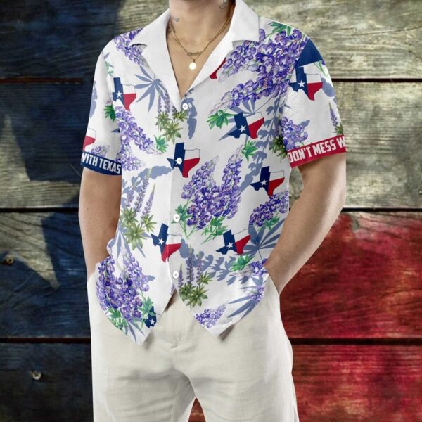 Bluebonnet Texas Hawaiian Shirt Purple Version, Button Down Floral And Flag Texas Shirt, Proud Texas Shirt For Men