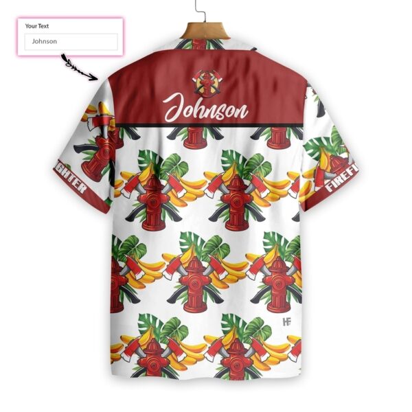 Firefighter Tropical Banana Pattern Custom Hawaiian Shirt, Personalized Cross Axes Firefighter Hawaiian Shirt For Men